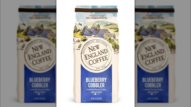 Bag of New England Blueberry Cobbler coffee isolated on white background