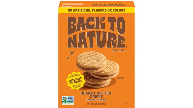Box of Back to Nature cookies with an image of three stacked cookies on the front