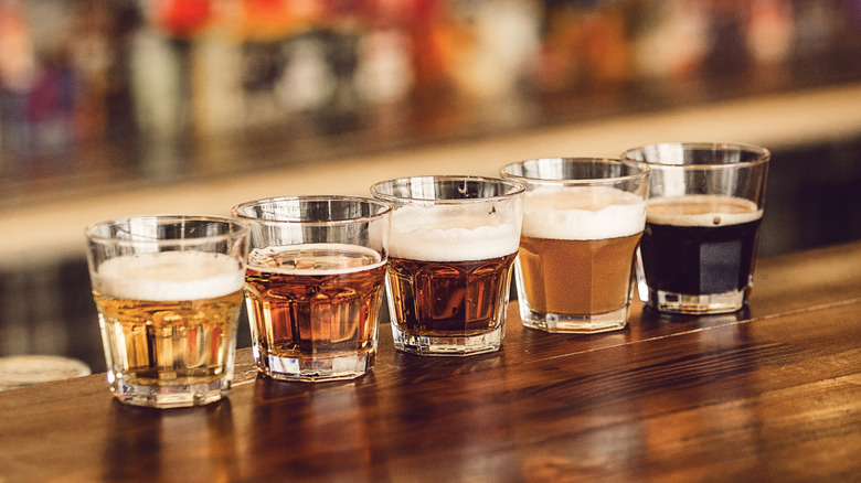 selection of beers on bar