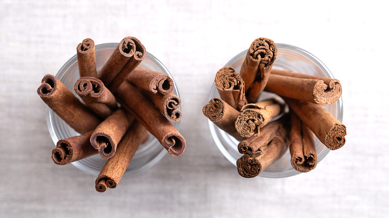 Ceylon and Cassia cinnamon sticks in two glass jars