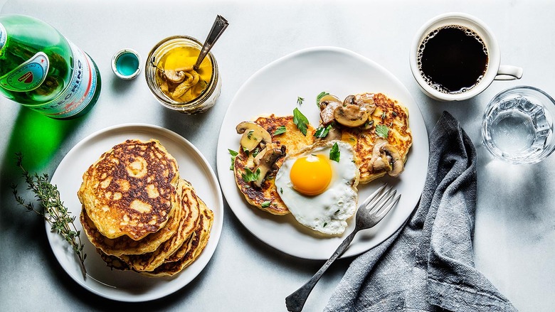 Cornmeal Pancakes with Mushroom Confit and Eggs