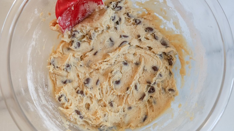 Chocolate chip cookie dough in bowl
