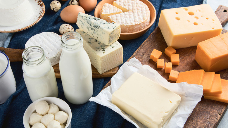 Milk bottles cheese board board