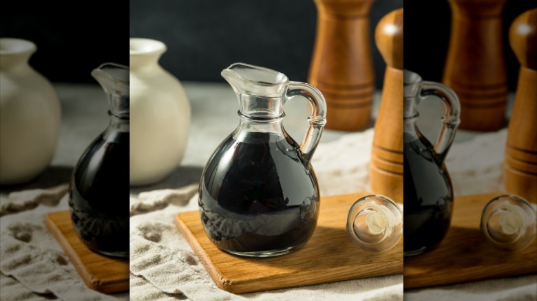 balsamic vinegar glaze in a glass pitcher
