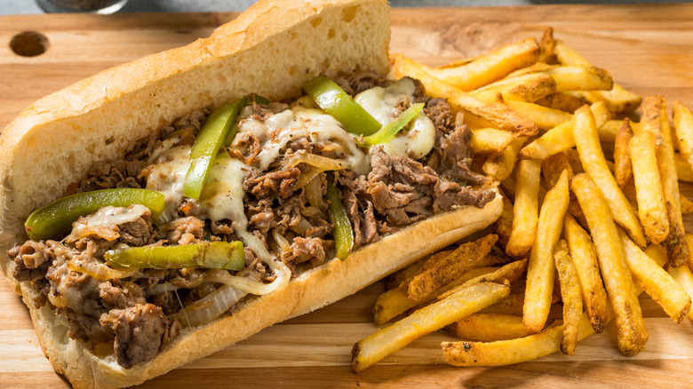 A Philly cheesesteak and fries