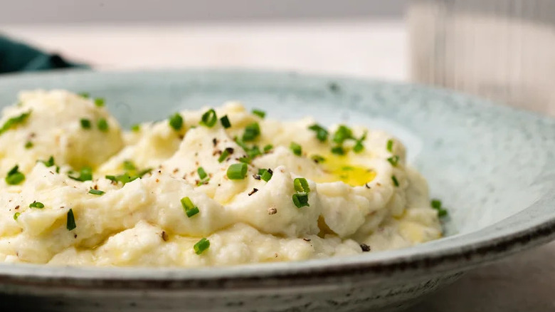 Close-up of a simple mashed cauliflower recipe in a dish