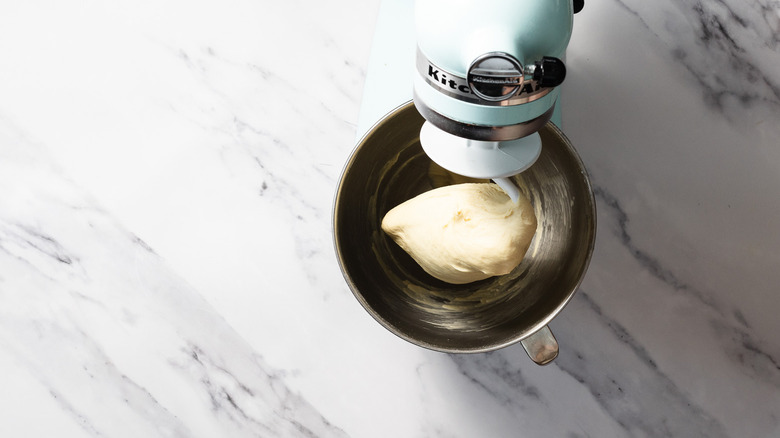 Kneaded dough in Kitchenaid stand mixer