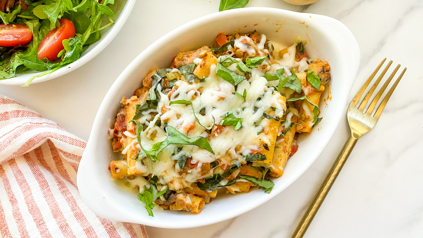 Cheesy Lentil Bolognese Baked Ziti Recipe