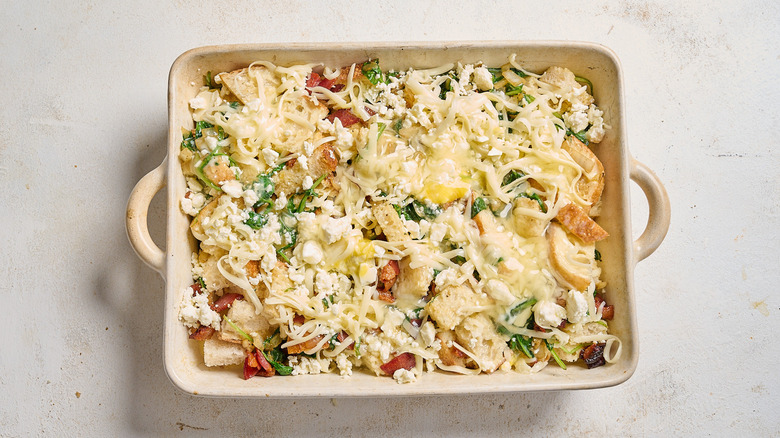 egg mixture poured into casserole