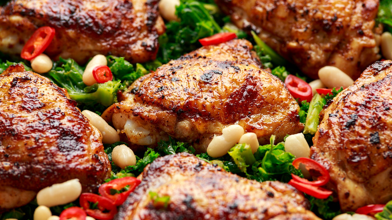 chicken thighs with sliced cherry peppers