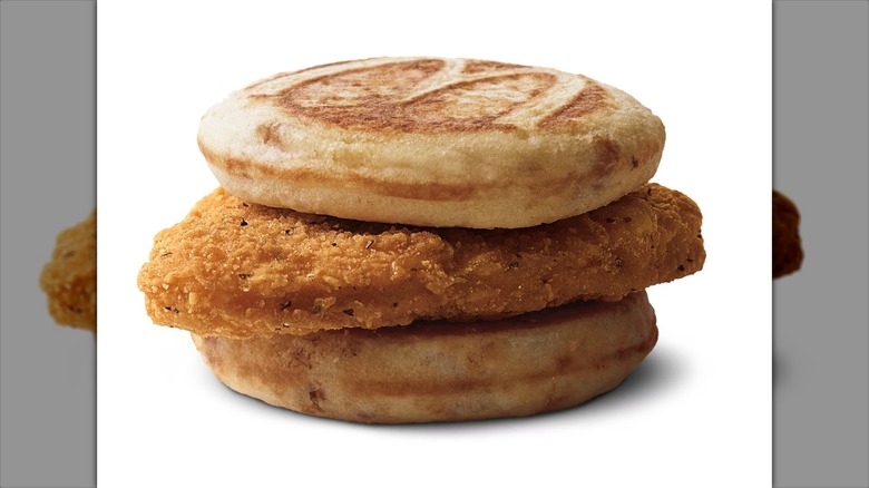 McDonald's Chicken McGriddle sandwich on white background