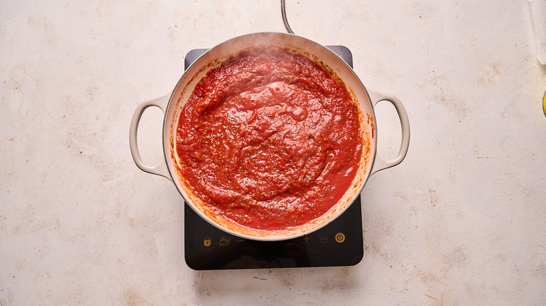 sauce simmering in a pot