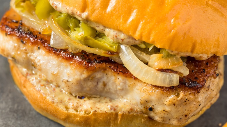 Chicago pork chop sandwich close-up