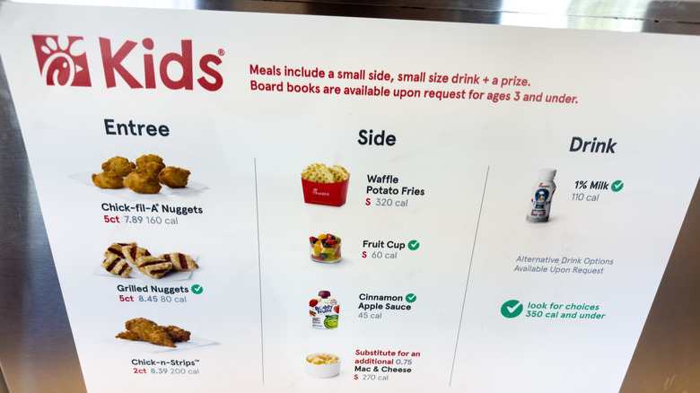 Kids menu at Chick-fil-A