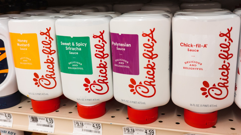 Chick-fil-A's sauces in bottles at grocery store
