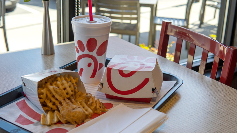 Chick-fil-A sandwich box with fries and drink