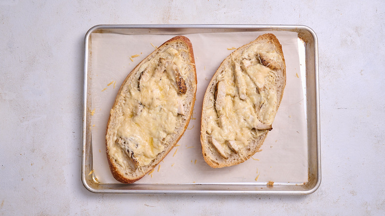 baked garlic bread on a baking sheet