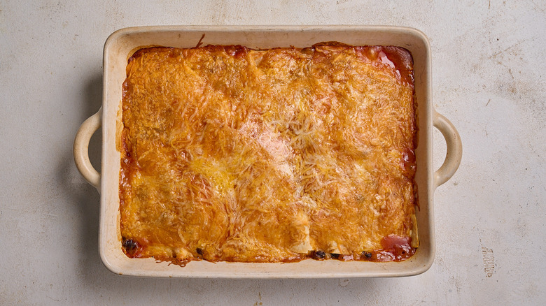 baked enchilada casserole on a table