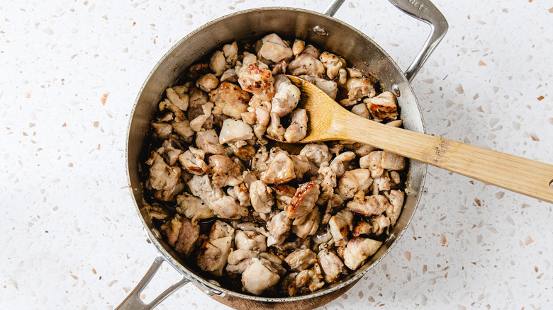 Pan with chicken bites