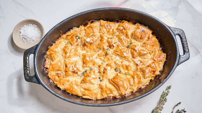 chicken pot pie casserole on a table