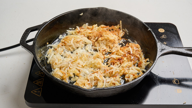 browning hash browns in a skillet