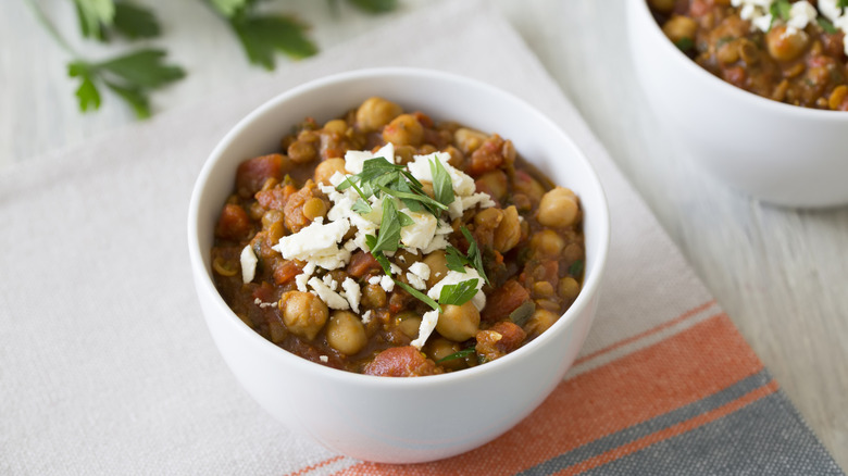 A small bowl of chickpea and lentil curry