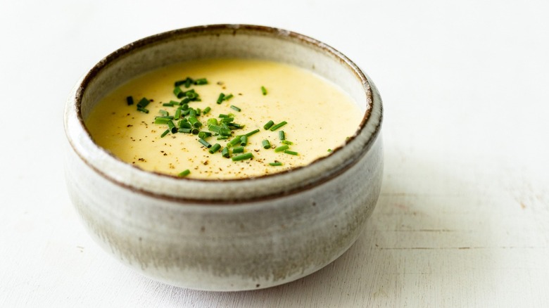 Chilled Vichyssoise served in a bowl