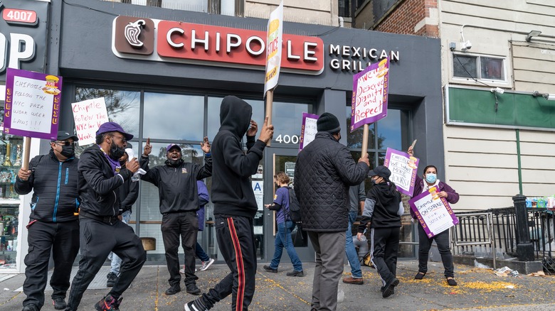 Chipotle employees protesting
