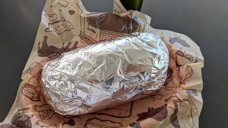 chipotle burrito wrapped in foil
