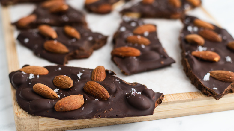 finished chocolate almond bark pieces