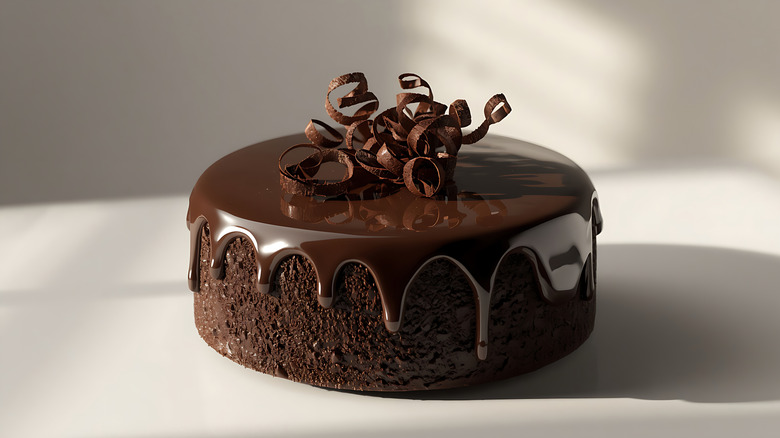 Dark chocolate cake with ganache and curls