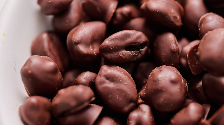 chocolate covered espresso beans in a bowl