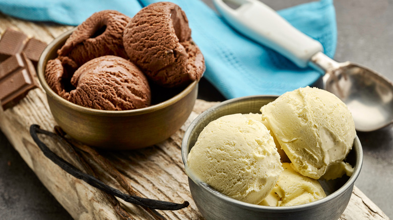 scoops of chocolate and vanilla ice cream