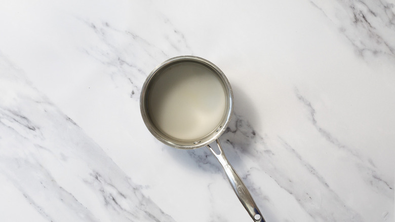 Simple syrup in saucepan