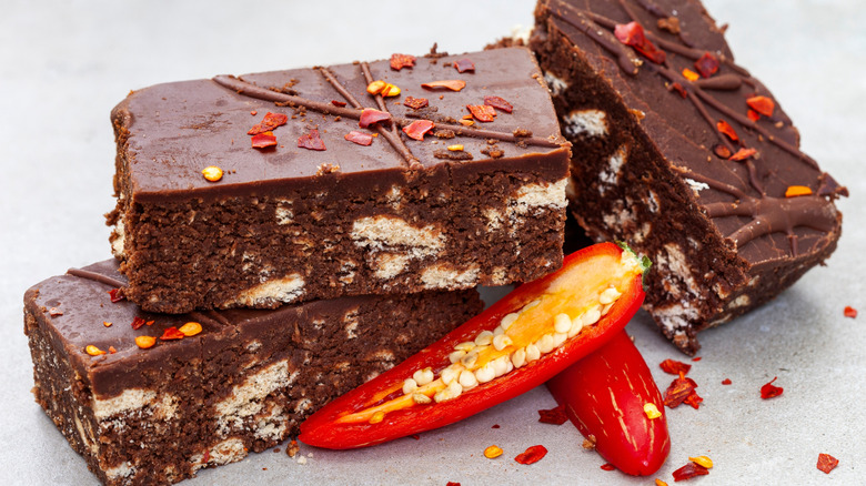 Chili chocolate brownie with whole chili