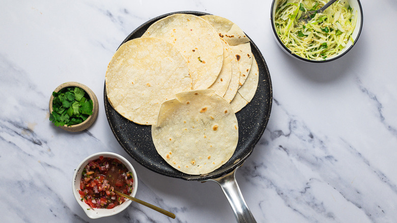 Tortillas on pan.