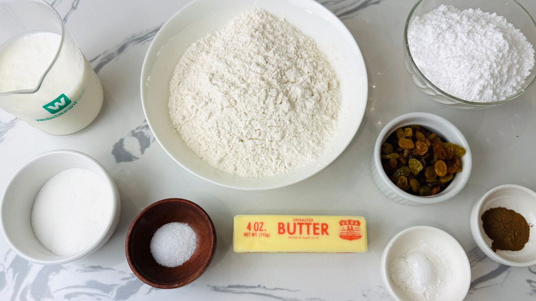 Ingredients for cinnamon raisin biscuits