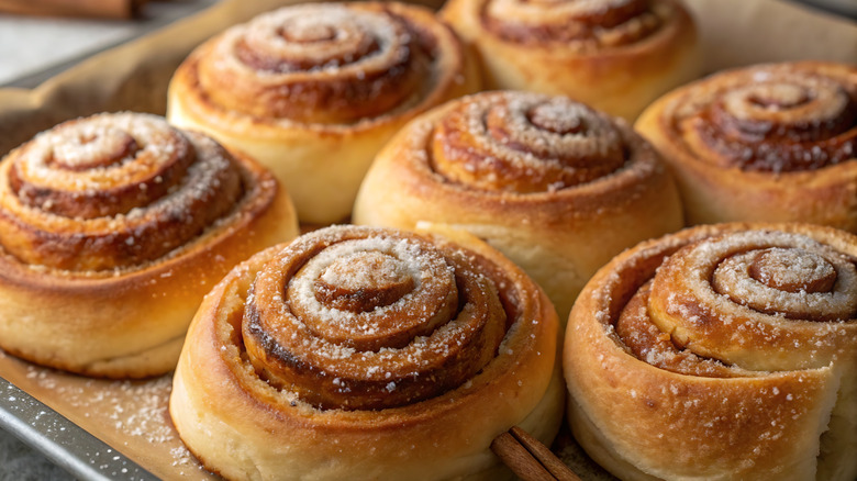 Cinnamon rolls on baking sheet
