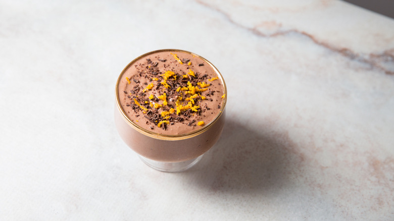 chocolate mousse on marble table