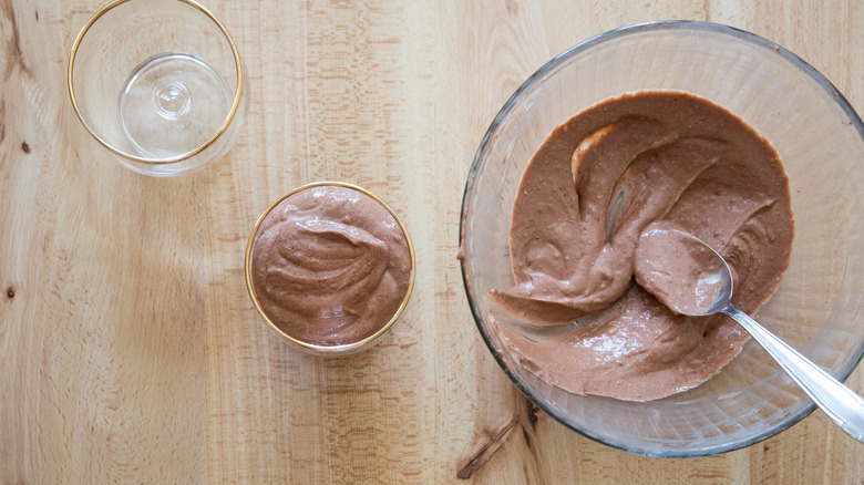 chocolate mousse in various dishes