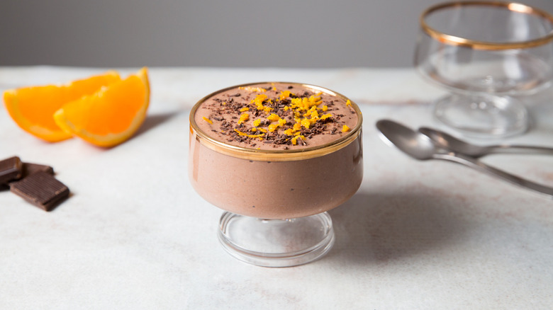 chocolate mousse served on table