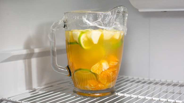 pitcher of sangria in refrigerator