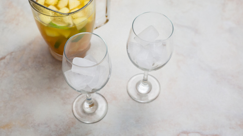 wine glasses filled with ice