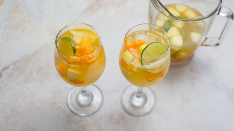 sangria in two wine glasses