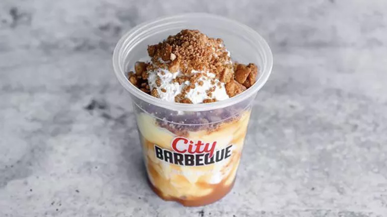 City BBQ banana pudding in cup