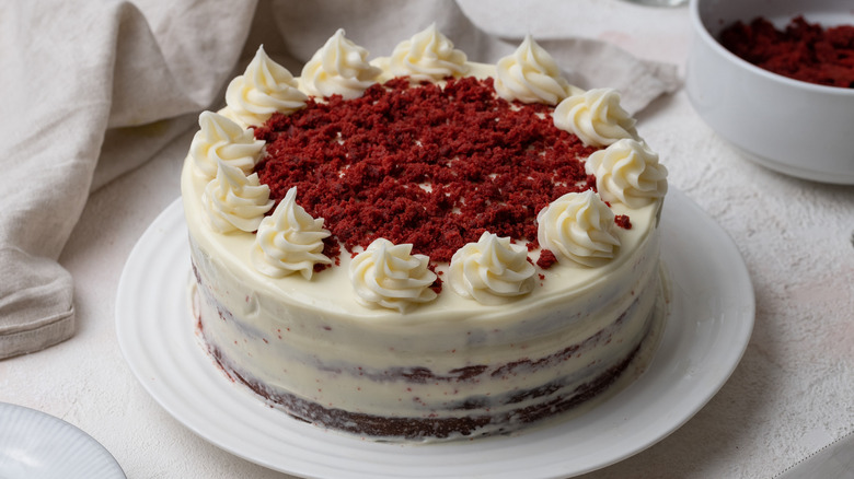 Red velvet cake on a table 