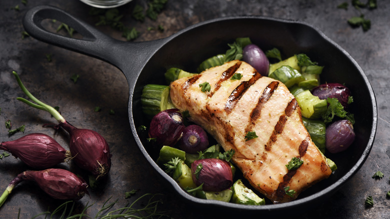 Cast iron skillet on a wooden surface