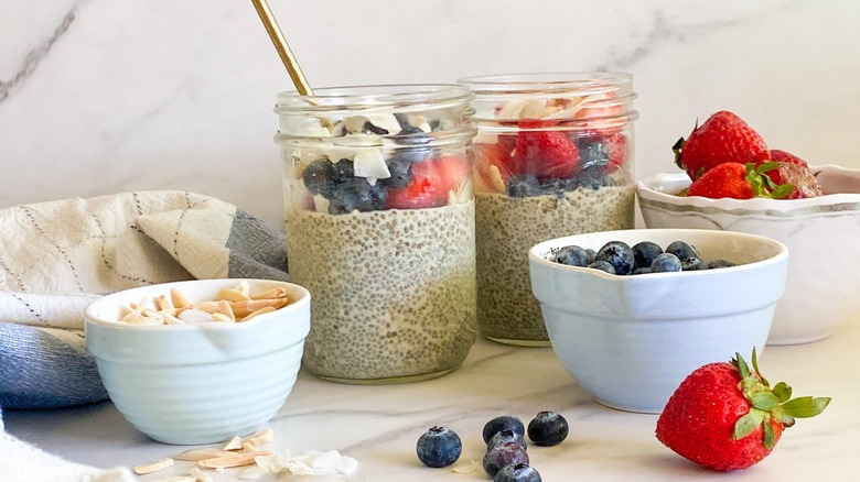 chia pudding in jars with fruit