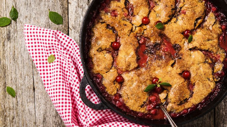 Fruit cobbler in a skillet