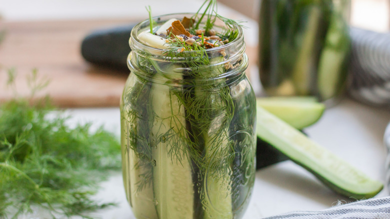 jar of homemade dill pickles